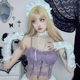 Gothic Lace See Through Corset Tank Women Tube Tops Camisole Purple Cropped Top Sexy Vintage Aesthetic Skinny Vest